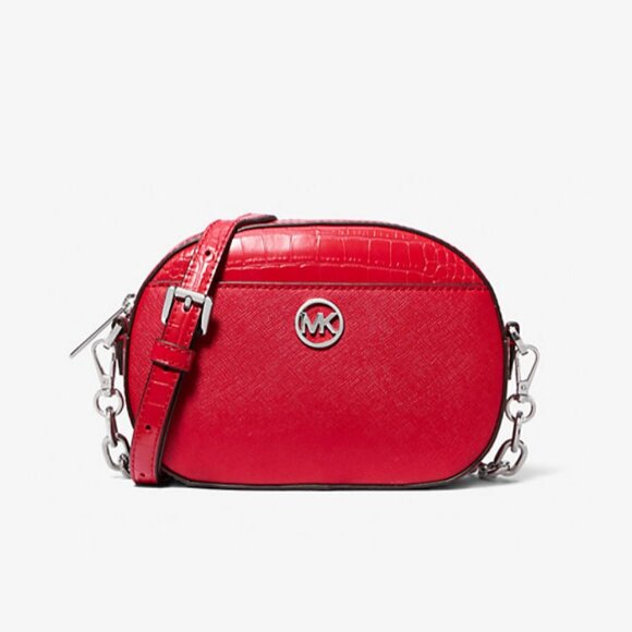 MICHAEL Michael Kors Jet Set Glam Leather Crossbody Bag BRIGHT RED - Picture 1 of 9